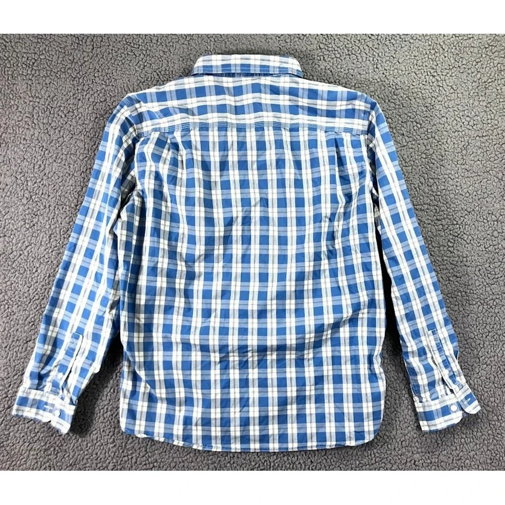 LL Bean Mens Blue White Plaid CoolMax Slightly Fitted Button Down Shirt L-Reg